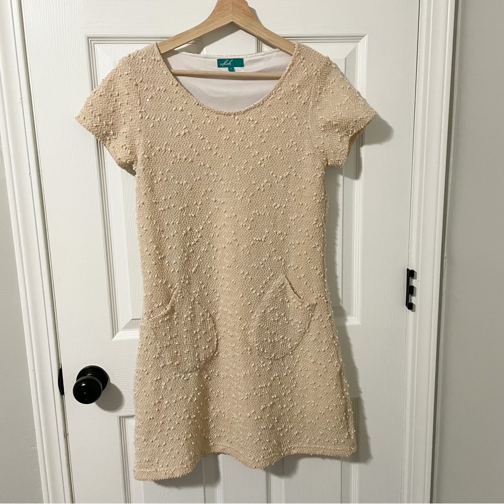 Vfish Cream Textured Sweater Dress with Pockets - size L